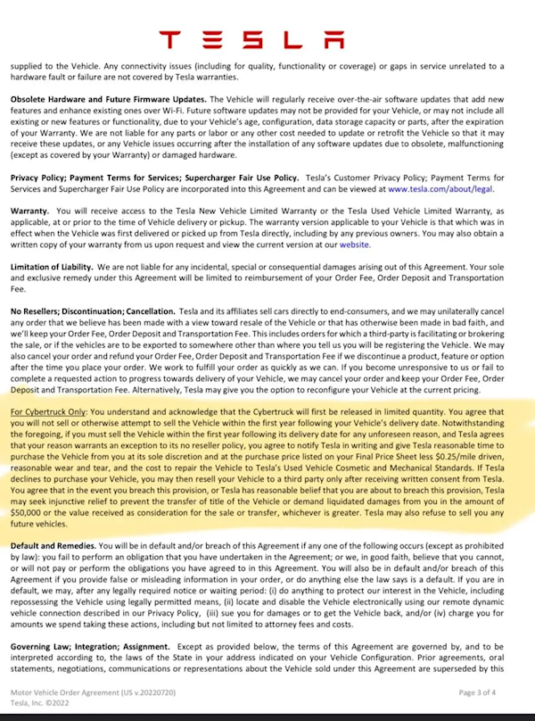 特斯拉：擅自转售Cybertruck将面临5万美元罚款 终身不得购买特斯拉汽车  第1张