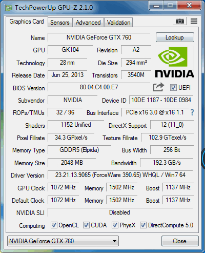 GPU-Z 详细展示 GTX 760 显卡规格，助你了解核心参数？  第8张
