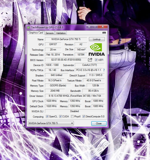 gtx750ti的GPUZ 利用GPUZ检测GTX750Ti，全面了解其技术参数与性能特征  第3张